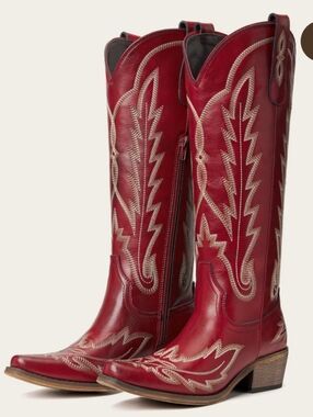 Redtop The Rosemary Crimson Leather Classic Tall Cowgirl Western Cowboy Boots